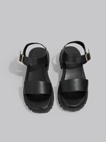 DareSee Neutral Women Buckle Wedge Sandals, Cool Black Solid Ankle Strap Platform Sandals For Summer Music Fest - Black - View 3
