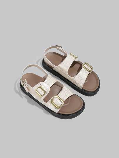 DareSee 复古凉鞋 全新夏季双扣平底露趾系带舒适厚底防滑女鞋