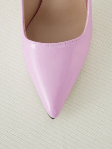 Clariva Tacones de aguja con material brillante tipo espejo para mujer, nuevos diseños 2025 de tacones altos color rosa, elegantes, bombas para mujer, elegantes, tacones puntiagudos - Rosa - Ver 4