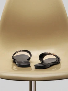 NobleVue Plus Size Women Black Round Toe Slip On Flat Sandals, Casual Slip-On Lightweight Slippers, Suitable For Daily Wear, Summer - Black - View 5