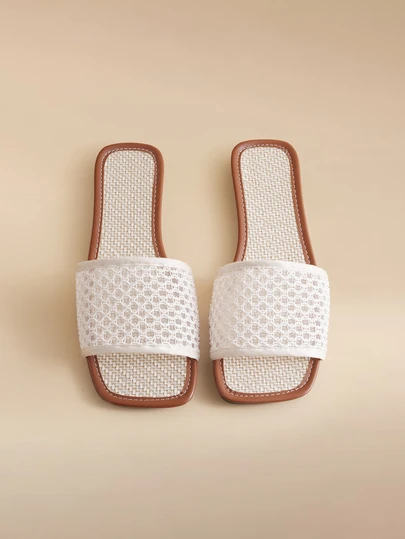 Glizzene 女士夏季新款米色镂空网眼设计奢华时尚百搭套脚凉鞋，适合户外沙滩度假穿着，复古波西米亚风平底凉鞋，婚礼必备