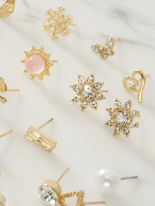 Clariva 時髦花卉圖案,月亮&蝴蝶形狀每天簡約風耳環 - 彩色 - 查看 6