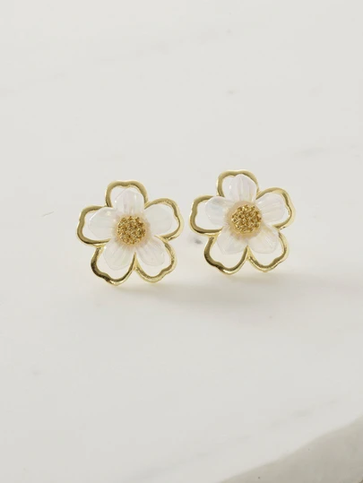 Clariva 1pair Fashionable And Versatile Small Flower Design Cubic Zirconia Women's Stud Earrings, Daily Accessory Valentines