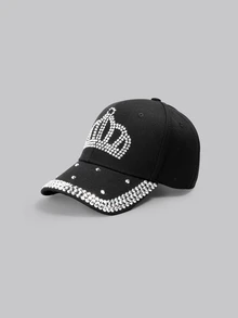 DareSee 女士手工鑲嵌鑽石皇冠球帽,派對必備 - 黑色 - 查看 2