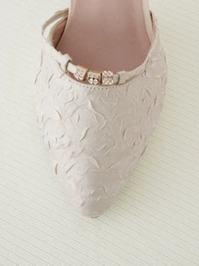 Clariva 2025秋冬季女士搭扣带粗跟水钻高跟鞋，优雅派对装扮 - 杏色 - 查看 4