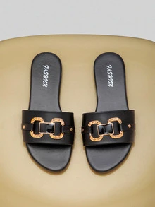 NobleVue Plus Size Women Black Round Toe Slip On Flat Sandals, Casual Slip-On Lightweight Slippers, Suitable For Daily Wear, Summer - Black - View 2