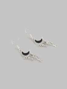DareSee Retro Gothic Crescent Moon & Star Design Earrings For Women - Silver - View 5