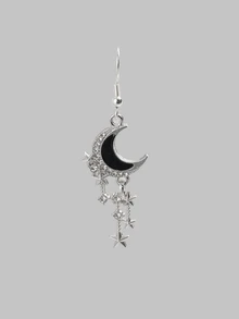 DareSee Retro Gothic Crescent Moon & Star Design Earrings For Women - Silver - View 3