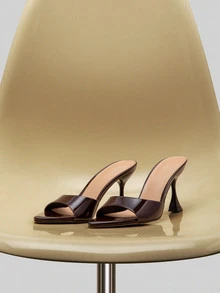 NobleVue 女士高跟正装鞋，适合派对、夜店、户外活动 - 尖头，闪亮漆皮，彩色材质，性感穆勒鞋，优雅咖啡棕色 - 咖啡棕 - 查看 1