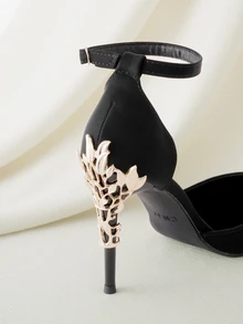 Clariva Fall/Winter 2025 European And American Luxury Sexy Women's Shoes, Fashion Metal Flower Stiletto High Heels, Pointed Toe Strap Sandals, Women Pumps, Elegant, Party Outfits - Black - View 2