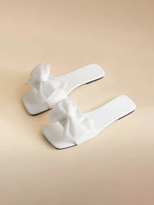 Glizzene Women's Fashion Flat Square Toe Slip-On Sandals, Versatile Ladies Summer Beach Slides Non-Slip Wedding Wedding - White - View 3