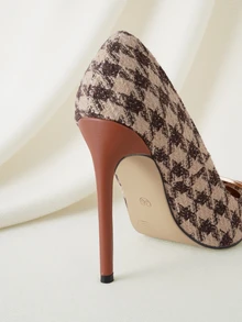 Clariva 秋冬性感千鸟格亚麻女式高跟鞋（面料图案位置随机），优雅 - 彩色 - 查看 3