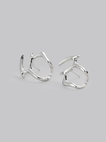 DareSee Structured Stud Earrings - Silver - View 3