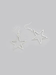 DareSee Pendientes de estrella hueca de colores simples y de moda para hombres y mujeres, pendientes con forma de estrella grande para festivales de música y regreso a la escuela - Plateado - Ver 2