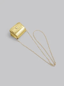 DareSee Mini Metallic Crocodile Embossed Flap Chain Square Bag, Animal Print Women Bag - Gold - View 4