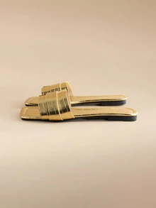 Glizzene 女士时尚休闲绑带平底拖鞋，舒适一脚蹬凉鞋，适合海滩和户外活动，春夏婚礼穿着 - 金色 - 查看 2