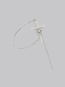 DareSee 1pc Black Cross Integrated Stud Earring With Chain, Edgy, Fashionable, Suitable For Women's Daily And Festival Wear - Black - View 5