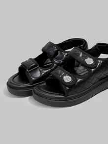 DareSee 优雅女士休闲钩环凉鞋，时尚拖鞋，多功能平底水钻沙滩平底鞋 - 黑色 - 查看 5