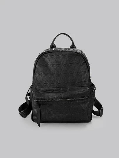 DareSee Punk Style Rivet Skulls Backpack, Large Capacity PU Leather Women's Shoulder Bag, Four Seasons New Arrival, Suitable For Students, School Backpack, Halloween Bags Perfect For Fancy Party Matching With Halloween Costumes