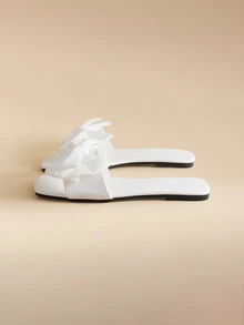 Glizzene Women's Fashion Flat Square Toe Slip-On Sandals, Versatile Ladies Summer Beach Slides Non-Slip Wedding Wedding - White - View 2