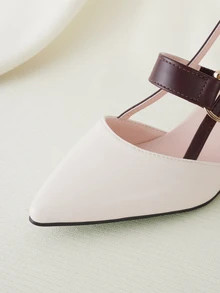 Clariva 女士粗跟尖头套脚高跟鞋，2025春夏新款百搭时尚高跟鞋，优雅 - 米色 - 查看 2