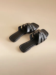 Glizzene Sandal nữ mùa hè kiểu đan chéo hình trái tim, kiểu dáng tối giản thời trang, màu trơn, mũi vuông, thích hợp cho các hoạt động ngoài trời, đi biển, nghỉ mát, trong nhà, nhẹ, thoáng khí, thích hợp cho đám cưới. - màu đen - Xem 4