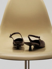 NobleVue 2025秋冬新款女士黑色高跟鞋，4厘米猫跟鞋，派对高跟鞋，正式场合鞋，无后跟套穿式高跟鞋，细高跟派对高跟鞋，尖头高跟鞋，优雅 - 棕色 - 查看 5