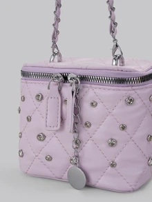 DareSee 2025年新品小众优质化妆盒包，迷你口红包，女士迷你时尚手提包和单肩包，闪亮盒式手拿包 - 粉色 - 查看 5