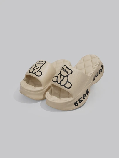 DareSee 时尚女士可爱卡通熊印花 EVA 模压舒适、轻便、耐用、防滑休闲露趾拖鞋，适合春夏季高跟鞋，可在户外或海滩穿着，适用于日常生活、海滩散步、工作和各种场合