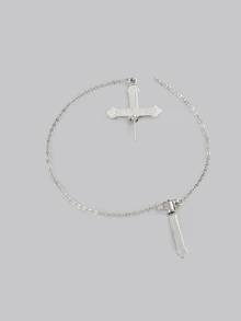 DareSee 1pc Black Cross Integrated Stud Earring With Chain, Edgy, Fashionable, Suitable For Women's Daily And Festival Wear - Black - View 3