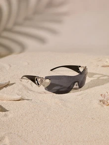 Tropiscape 1pc Plastic Frameless Wrap-Around Decorative Fashion Fashion Glasses Y2K Fest Music Fest For Summer Beach Vacation, Outdoor, Travel Preppy Style For Back To School - Dark Grey - View 2
