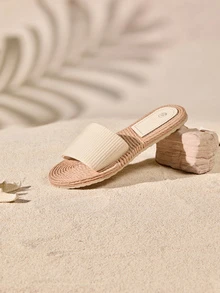 Tropiscape 度假拖鞋適用於女士針腳細節單帶拖鞋 - 米色 - 查看 2