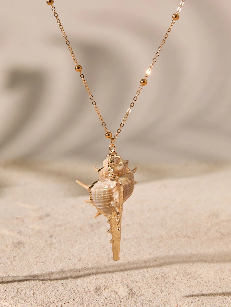 Tropiscape 1pc Shell Pendant Necklace, Bohemian Beach Jewelry For Summer - Multicolor - View 1