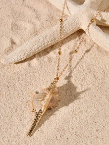 Tropiscape 1pc Shell Pendant Necklace, Bohemian Beach Jewelry For Summer - Multicolor - View 4