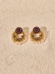 Tropiscape Faux Pearl Tassel Drop Earrings Cottagecore,SummerOutfit - Multicolor - View 1