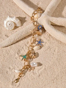 Tropiscape 1 Pc Summer Vocation Beach Style Enameled Starfish Shell Multi Charm Bracelet For Women - Multicolor - View 5