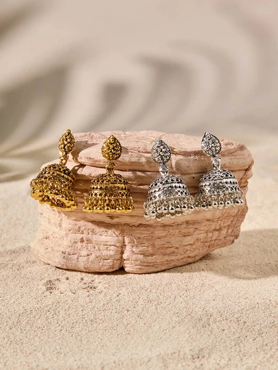 Tropiscape 2pairs Vintage Birdcage & Bell Dangle Earrings