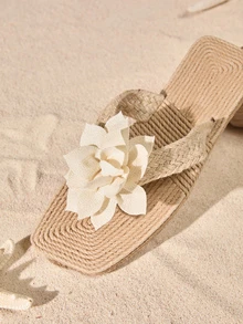 Tropiscape 女士时尚夏季鞋，编织纹理平底凉鞋，休闲沙滩便鞋 - 米色 - 查看 3