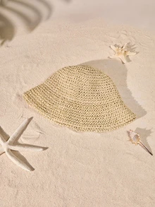 Tropiscape Classic Woven Straw Hat For Women, Versatile Beach Sun Hat, Spring/Summer - Beige - View 4