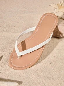 Tropiscape 大码女士人字拖，平底沙滩度假休闲人字拖 - 白色 - 查看 4