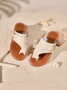 Tropiscape Nuevas sandalias planas de primavera y verano de gran tamaño, de moda casual, que combinan con cualquier atuendo de estilo cottage core y de verano para mujeres - Beis - Ver 1