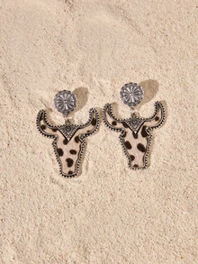 Tropiscape 1 Pair Retro Bull Head Design Fashion Personalized Earrings, Leopard Print Horse Hair Unique Exaggerated Earrings - Multicolor - View 1