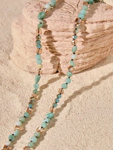 Tropiscape 1pc Spring New Bohemian Vintage Style Natural Stone Glass Knot Necklace With Square Emperor Stone Pendant For Women Sweater Chain Cottagecore,SummerOutfit Witch Halloween, Trick Or Treat, Spooky, Haunted, Creepy, Scary, Boo - NK2634 - View 3