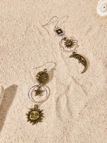 Tropiscape 1 Pair Retro Creative Moon & Sun Long Pendant Earrings, Fashion Jewelry For Men - Multicolor - View 5