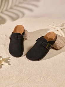 Tropiscape Boken 女士 2024 年春季新款厚底拖鞋，一脚蹬休闲乐福鞋 - 黑色 - 查看 1