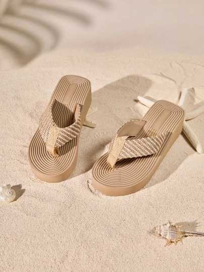 Tropiscape 新款女士厚底拖鞋，夏季休闲室内/室外沙滩人字拖