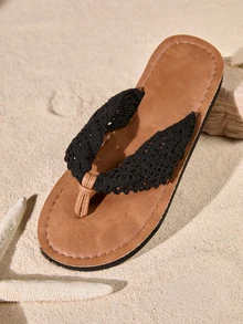 Tropiscape New Original Design American Simple And Elegant Fairy Style Lace Slippers, Seaside Vacation Sexy, Bright And Charming, High Grade, Open Toe Breathable, Lightweight And Comfortable Hollow Black Lace Sandal - Black - View 5