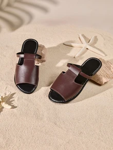 Tropiscape 女性休閒平底拖鞋,黑色開放式圓頭防滑滑行鞋,戶外沙灘拖鞋 - 咖啡棕 - 查看 1