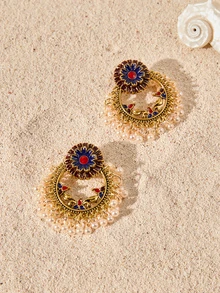 Tropiscape Faux Pearl Tassel Drop Earrings Cottagecore,SummerOutfit - Multicolor - View 3