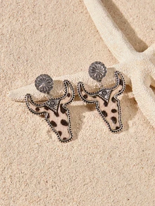 Tropiscape 1 Pair Retro Bull Head Design Fashion Personalized Earrings, Leopard Print Horse Hair Unique Exaggerated Earrings - Multicolor - View 5